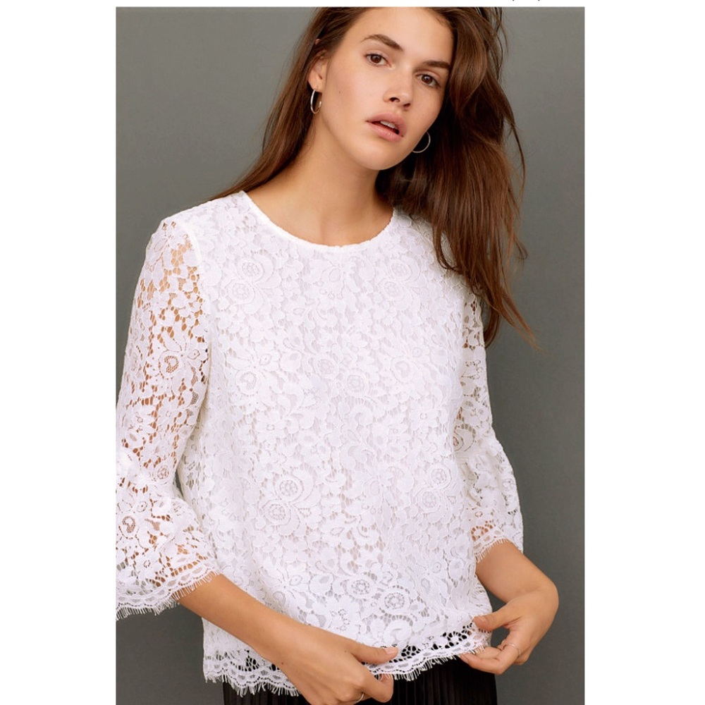 NWT H&M White Lace Raw Scalloped Hem Blouse
